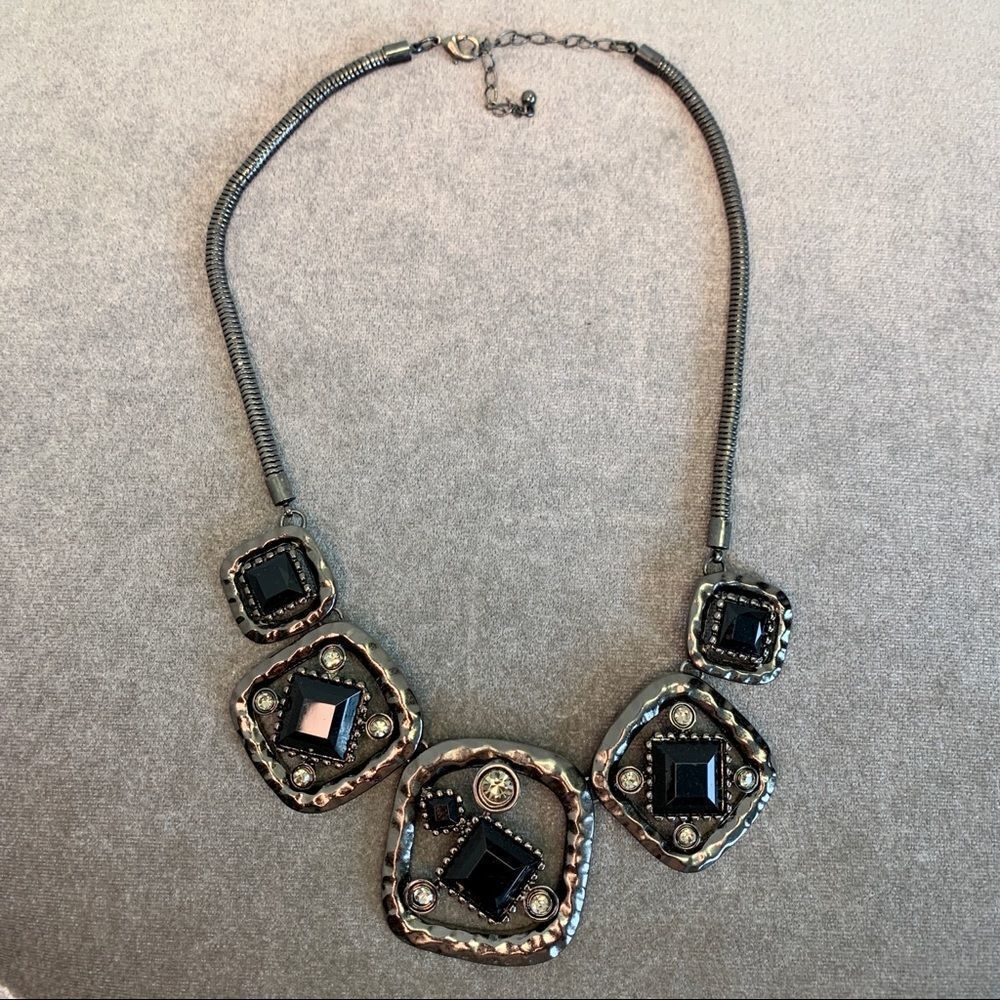 Black and dark silver square gem jewel rhinestone costume jewellery necklace